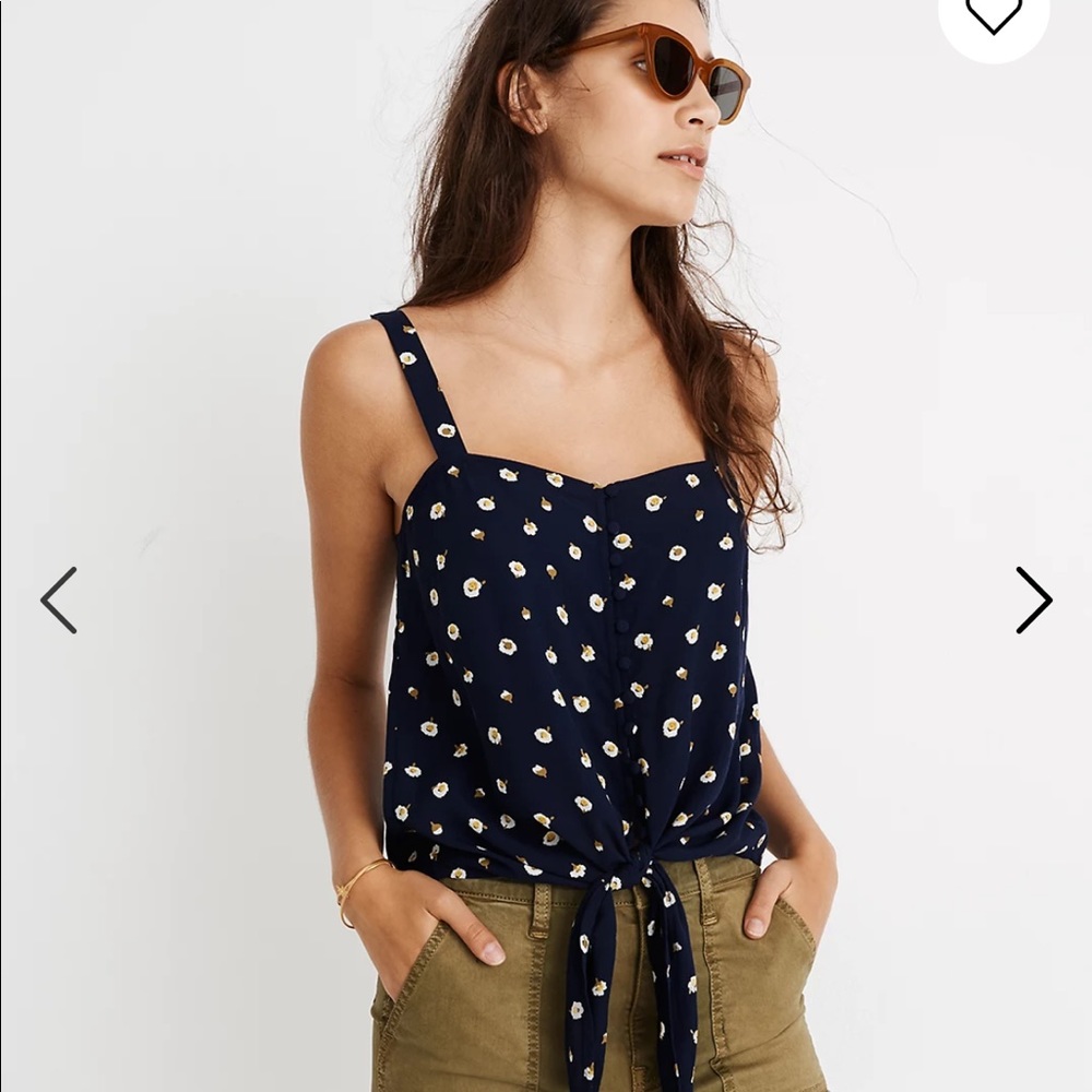 Madewell Button front tie tank with daisy dots